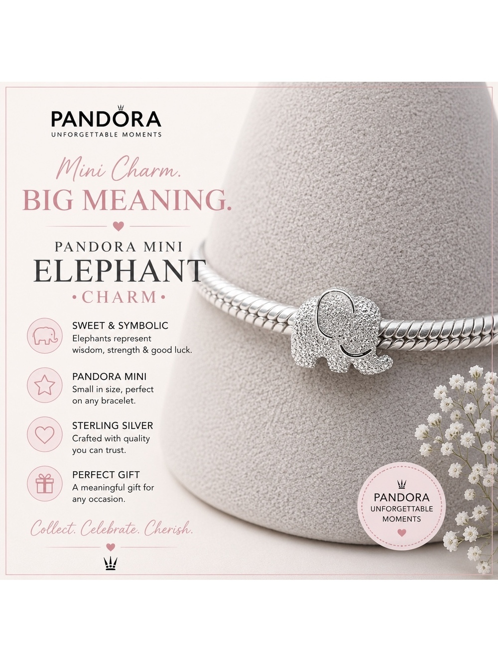 Pandora Mini Elephant Charm Sterling Silver